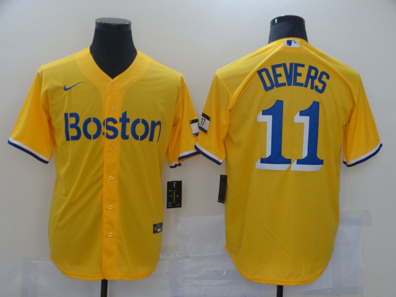 Men Boston Red Sox #11 Devers Yellow Game 2021 Nike MLB Jerseys